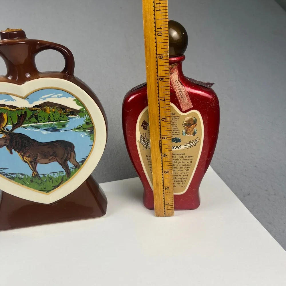 VTG Jim Beam Decanter Lot 3 Ceramic Moose Antique Trader Mozart Barware Kitsch